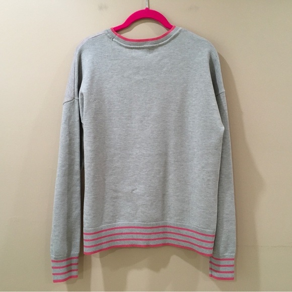 Marled Heart Valentines Sweater Pullover  Stretch Grey Pink Size M new - Picture 5 of 6